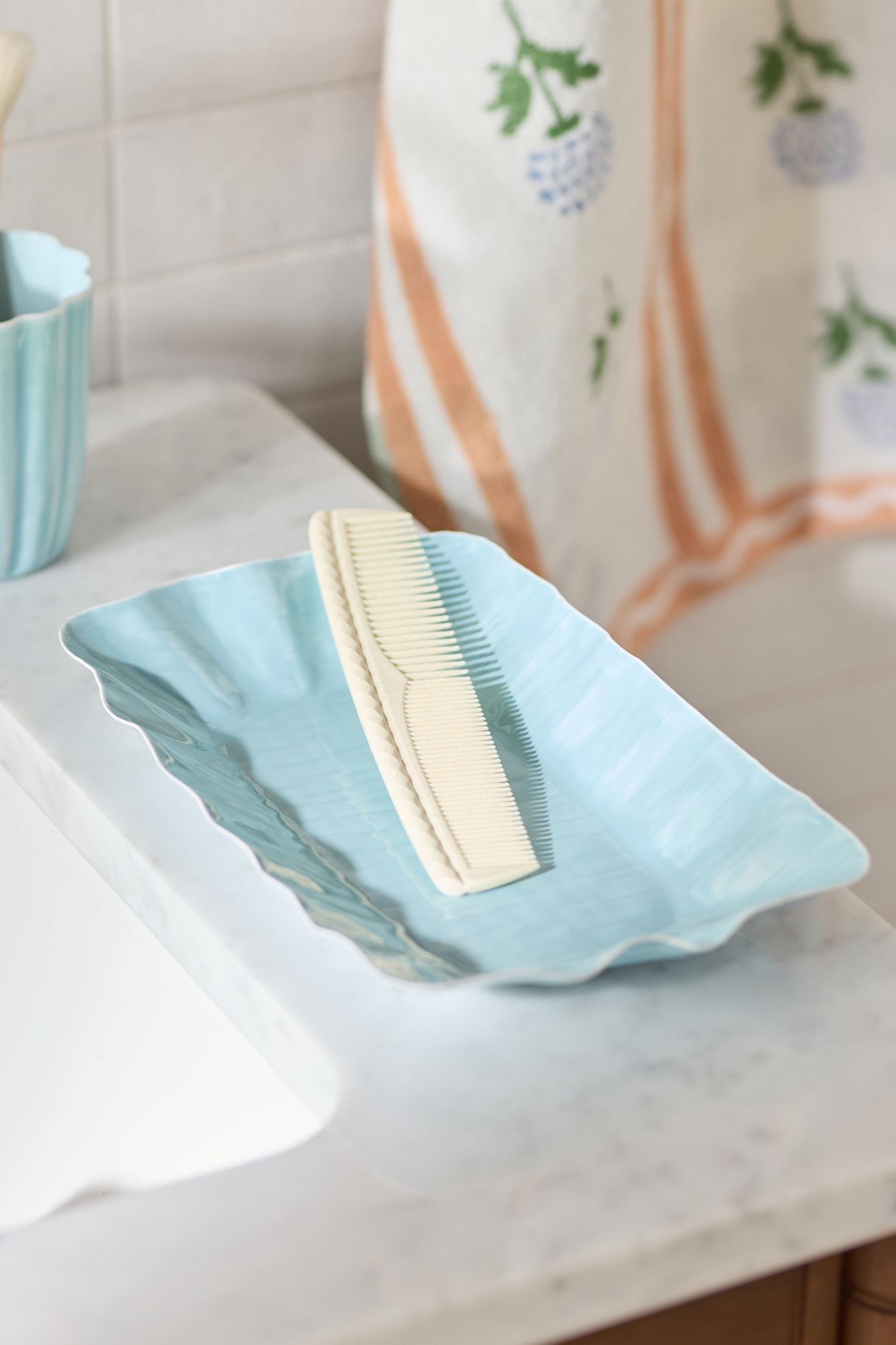 Ruffled Enamel Bath Tray - Light Blue, One Size