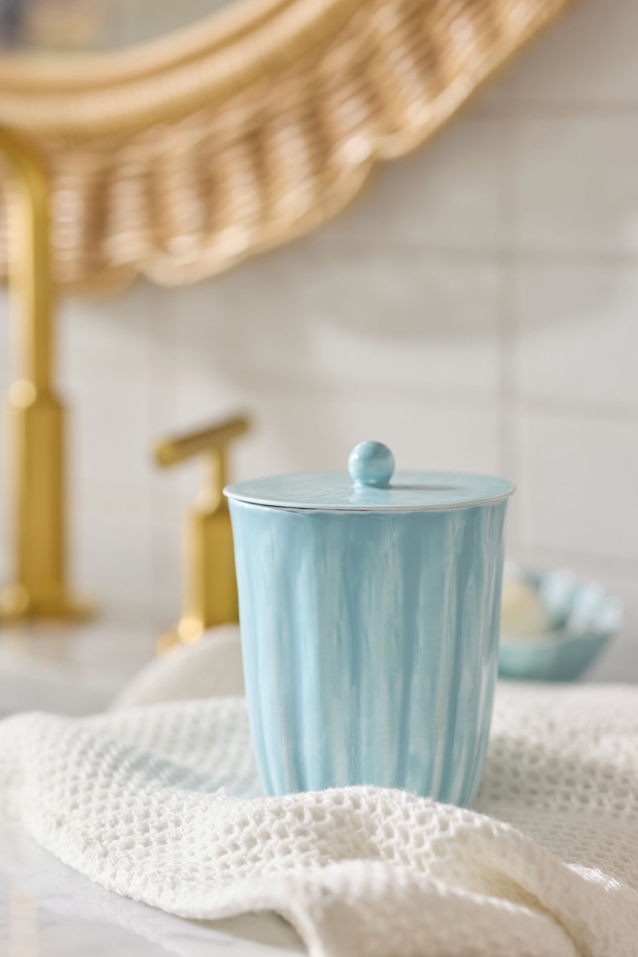 Ruffled Enamel Cotton Jar - Light Blue, One Size