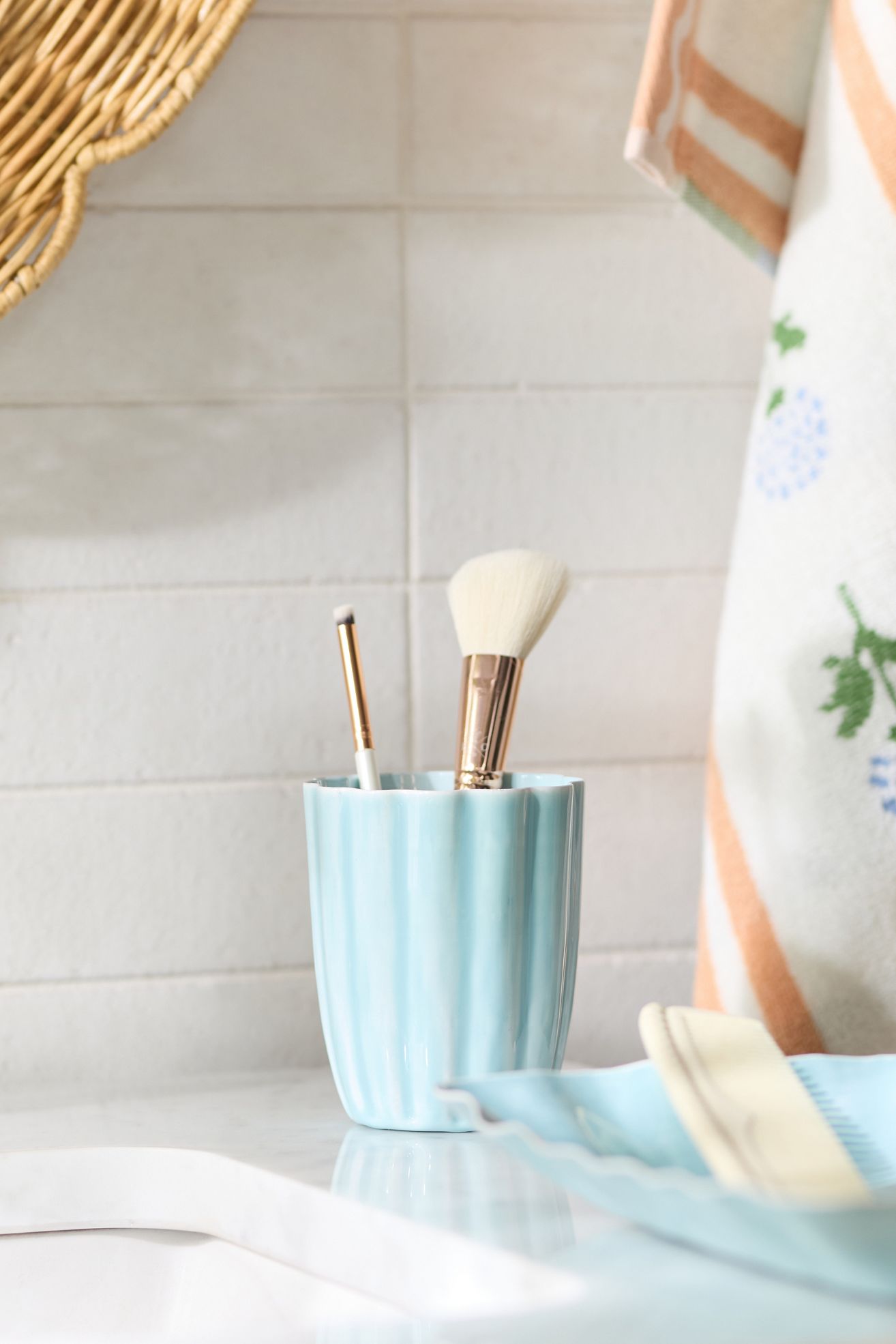 Ruffled Enamel Bath Tumbler - Light Blue, One Size