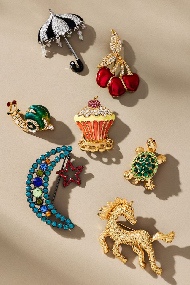 Mixed Crystal Animal Icon Brooch #1