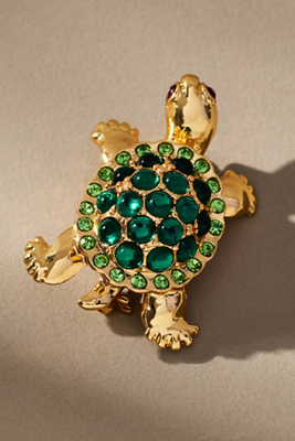 By Anthropologie Mixed Crystal Animal Icon Brooch In Green
