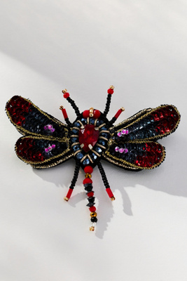 By Anthropologie Beaded Garden Brooch In Red