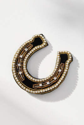 By Anthropologie Large Beaded Icon Brooch In Black