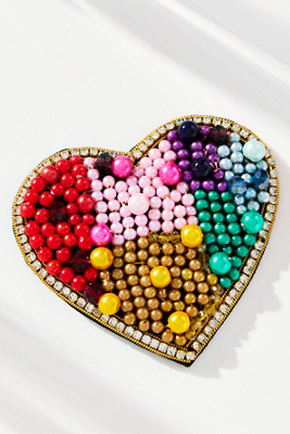 By Anthropologie Large Beaded Icon Brooch In Pink