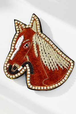 By Anthropologie Large Beaded Icon Brooch In Multi