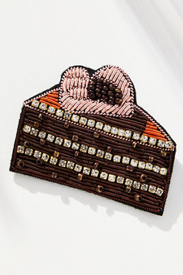 By Anthropologie Small Beaded Icon Brooch In Brown