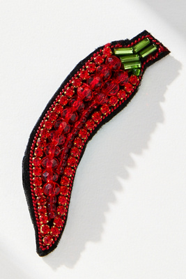 By Anthropologie Small Beaded Icon Brooch In Red