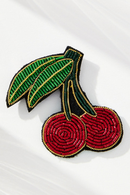 By Anthropologie Small Beaded Icon Brooch In Red