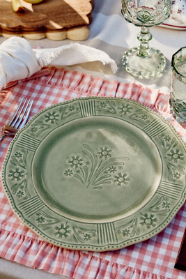 Anthropologie Aster Stoneware Dinner Plates, Set Of 4 In Green