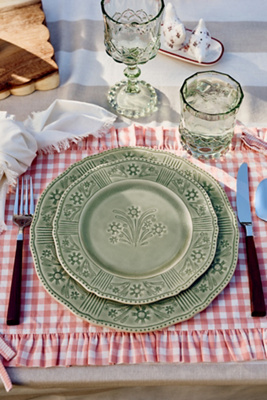 Anthropologie Aster Stoneware Side Plates, Set Of 4 In Green