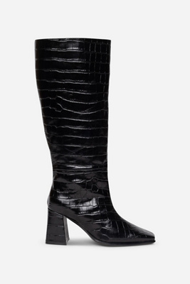 Intentionally Blank Tgif Embossed Croc Boots In Black