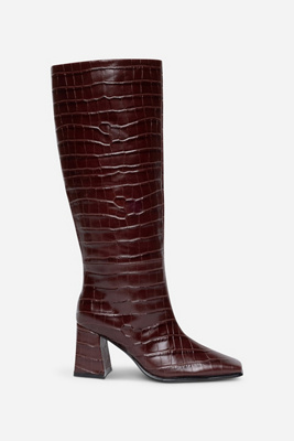 Intentionally Blank Tgif Embossed Croc Boots In Burgundy