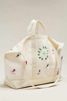 By Anthropologie Oversized Slouchy Printed Canvas Tote In White