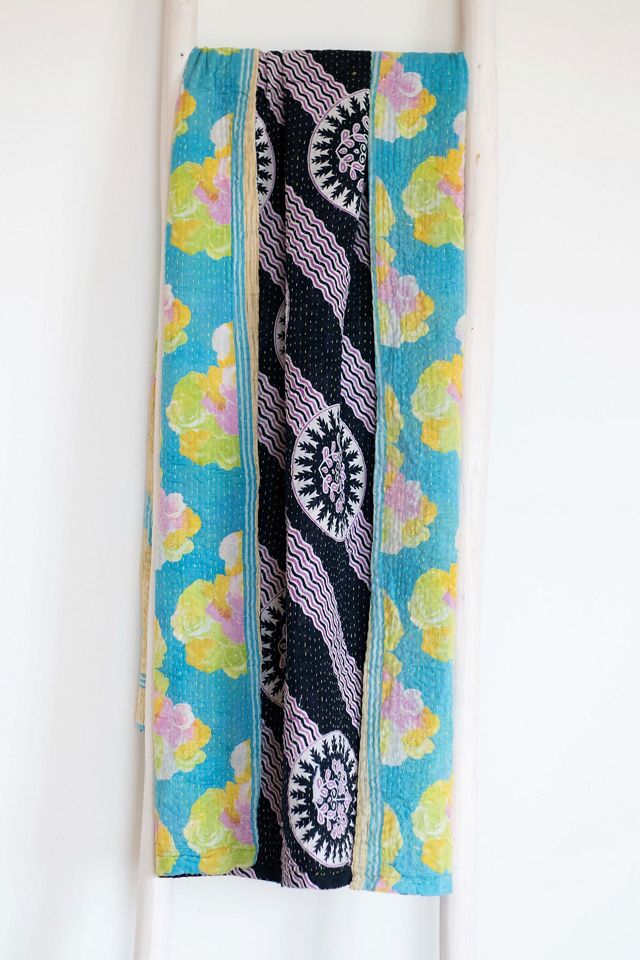 Roan Iris One-of-a-kind Kantha Quilted Throw Blanket No. 07329 #1