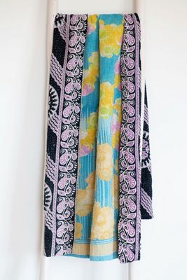 Roan Iris One-of-a-kind Kantha Quilted Throw Blanket No. 07329