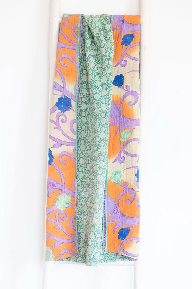 Roan Iris One-of-a-kind Kantha Quilted Throw Blanket No. 07343 #1