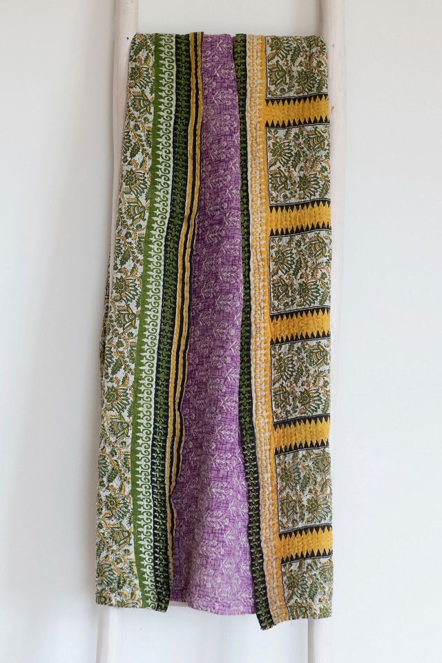 Roan Iris One-of-a-kind Kantha Quilted Throw Blanket No. 07345 #1