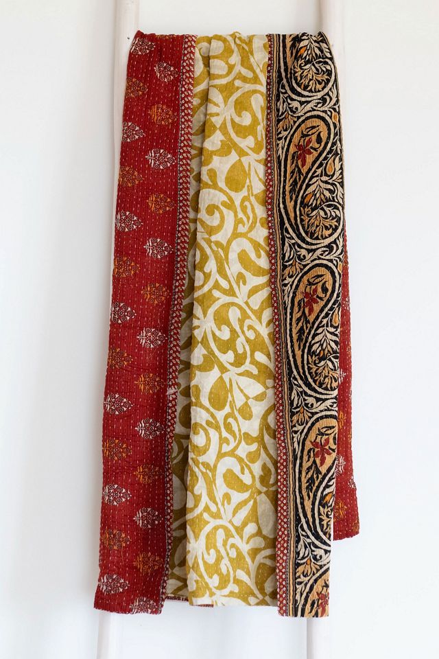 Roan Iris One-of-a-kind Kantha Quilted Throw Blanket No. 07347