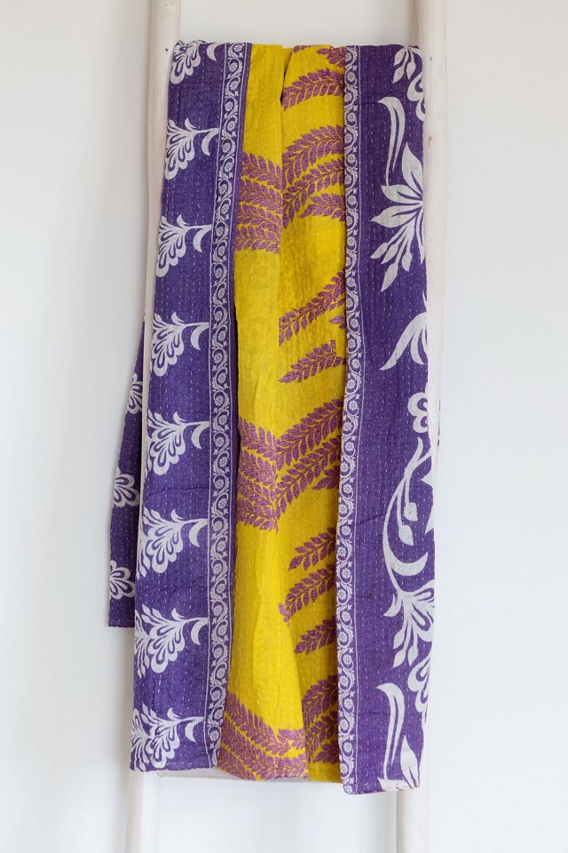 Roan Iris One-of-a-kind Kantha Quilted Throw Blanket No. 07353 #1
