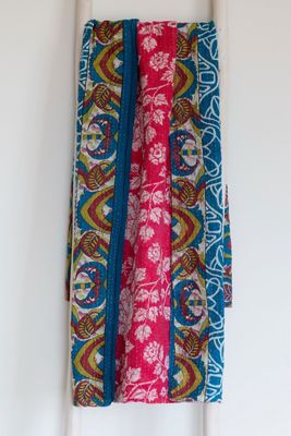 Roan Iris One-of-a-kind Kantha Quilted Throw Blanket No. 07356