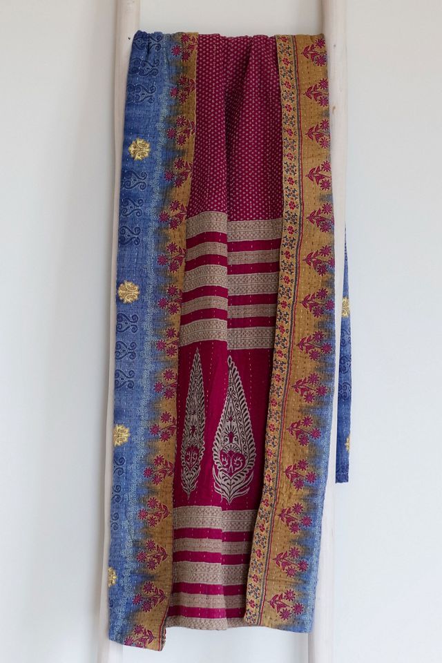 Roan Iris One-of-a-kind Kantha Quilted Throw Blanket No. 07357 #1