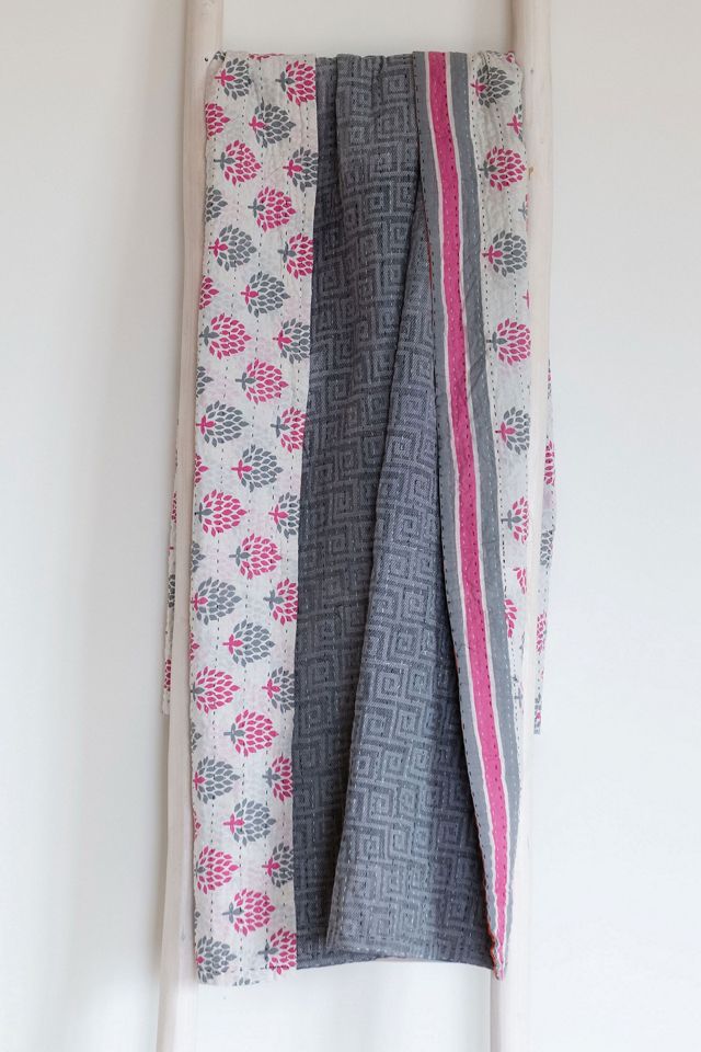 Roan Iris One-of-a-kind Kantha Quilted Throw Blanket No. 07361 #1