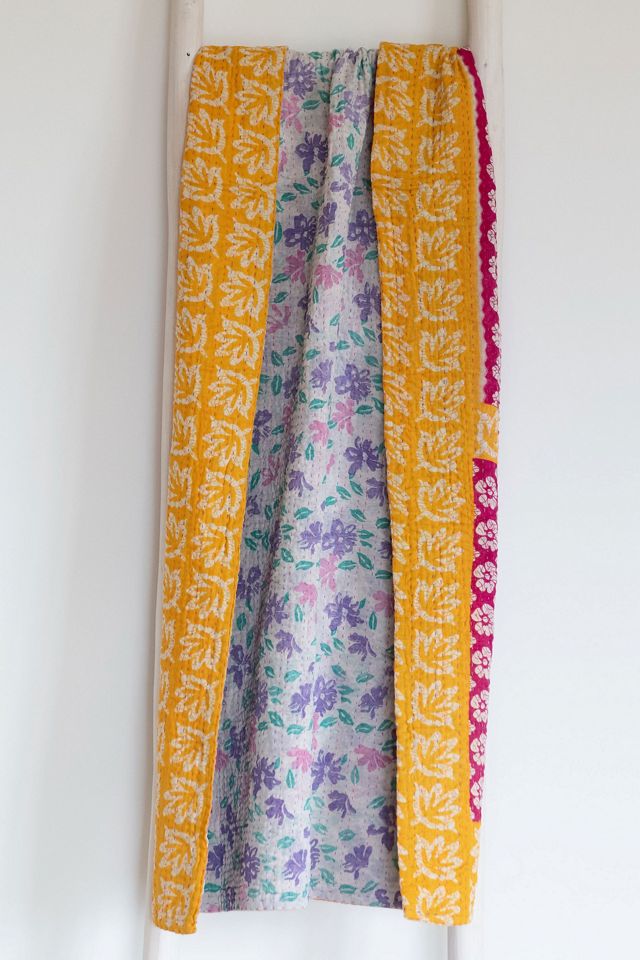 Roan Iris One-of-a-kind Kantha Quilted Throw Blanket No. 07362 #1