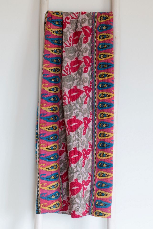 Roan Iris One-of-a-kind Kantha Quilted Throw Blanket No. 07363