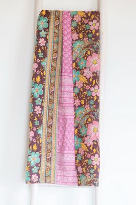Roan Iris One-of-a-kind Kantha Quilted Throw Blanket No. 07369