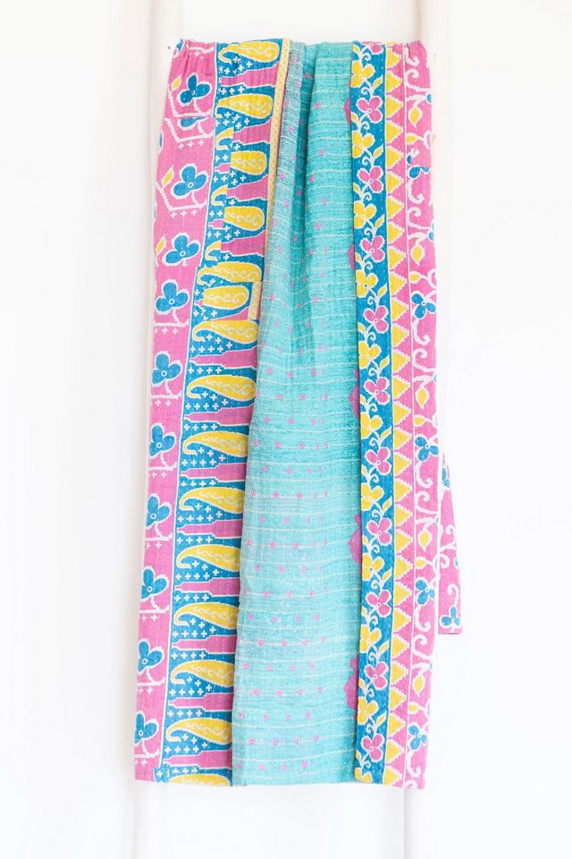 Roan Iris One-of-a-kind Kantha Quilted Throw Blanket No. 07371 #1