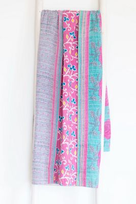Roan Iris One-of-a-kind Kantha Quilted Throw Blanket No. 07371