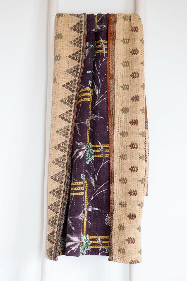 Roan Iris One-of-a-kind Kantha Quilted Throw Blanket No. 07373 #1