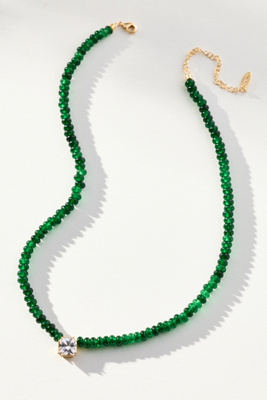 By Anthropologie Beaded Birthstone Necklace In Green
