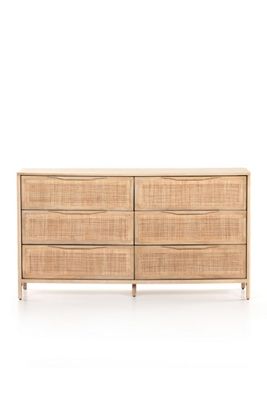 Sydney Six-Drawer Cane & Wood Dresser