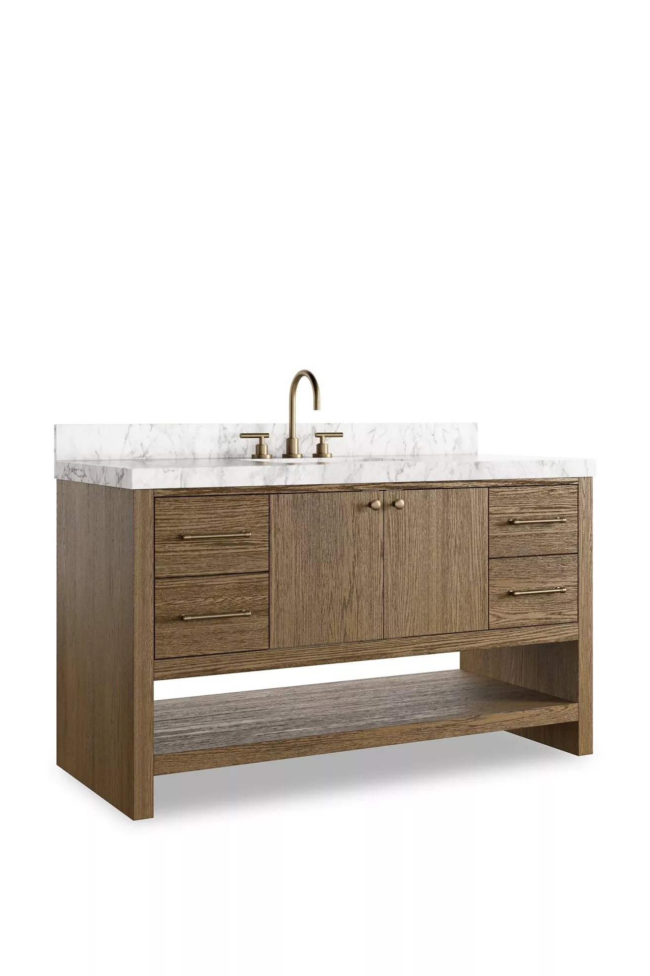 Bathroom vanity with marble top in room