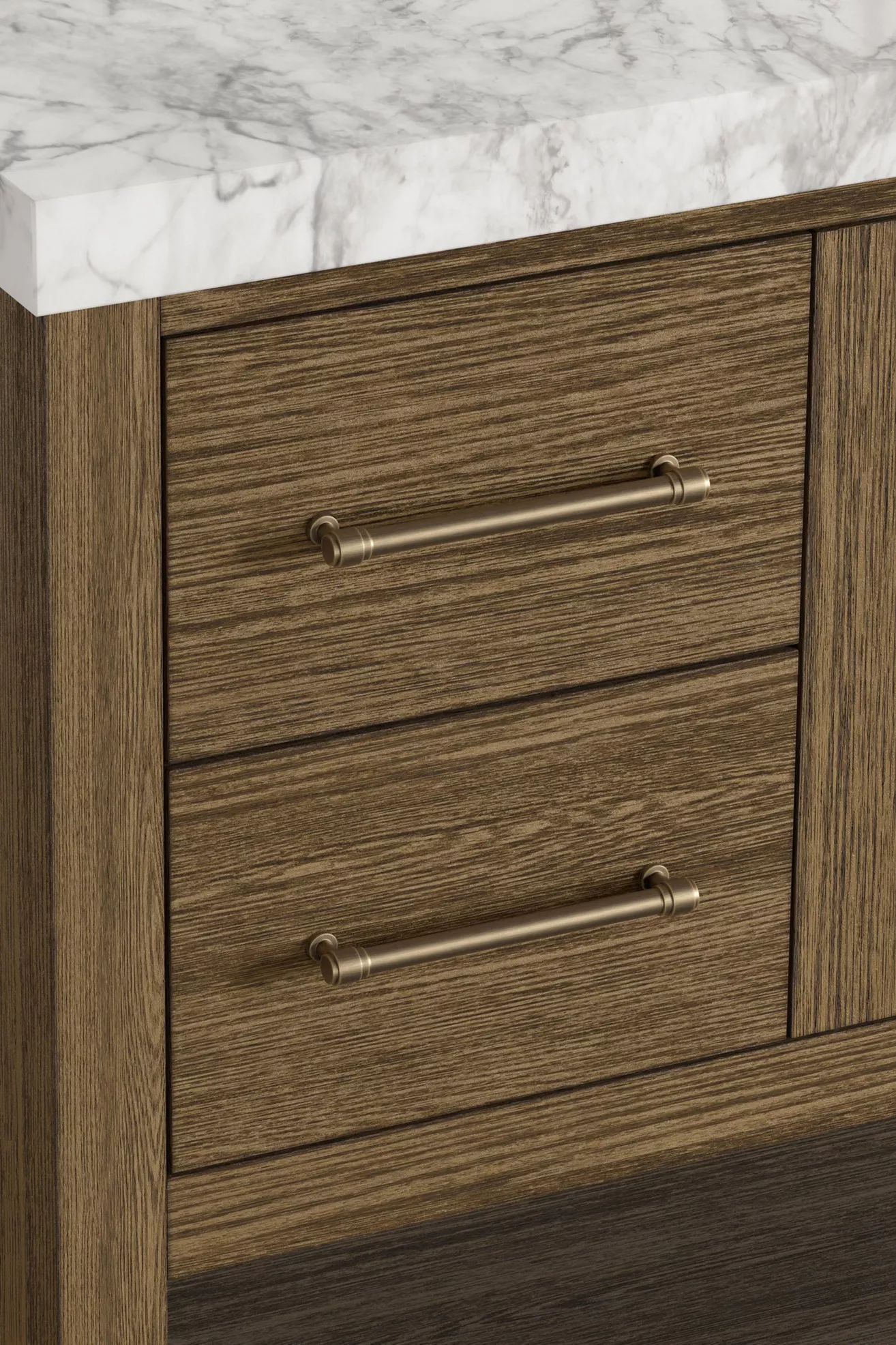 Wood drawers with bronze handles