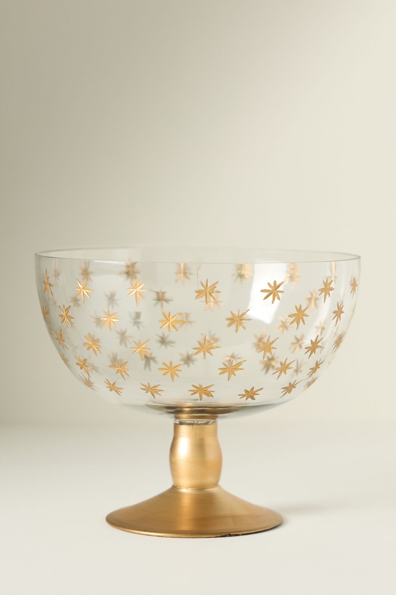 Etched Glass Serve Bowl - Gold, One Size