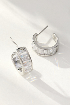 By Anthropologie Baguette Huggie Earrings In Silver
