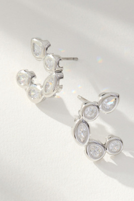 Maeve Mixed Crystal Half-moon Earrings In Silver
