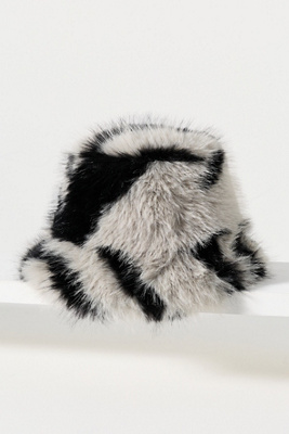 By Anthropologie Colorblock Faux-fur Bucket Hat In Black