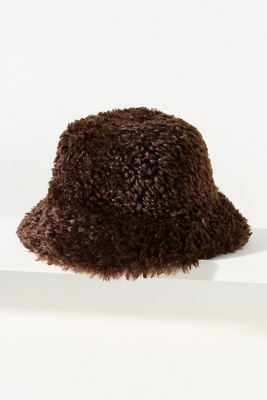 By Anthropologie Curly Sherpa Fleece Bucket Hat In Brown