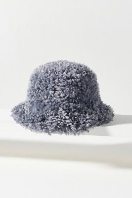By Anthropologie Curly Sherpa Fleece Bucket Hat In Blue