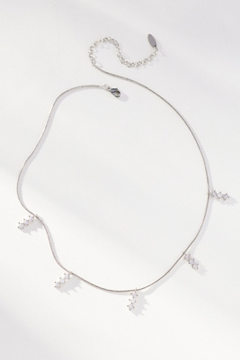 By Anthropologie Delicate Drippy Crystal Necklace In Silver