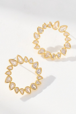 By Anthropologie Round Crystal Post Earrings In Gold