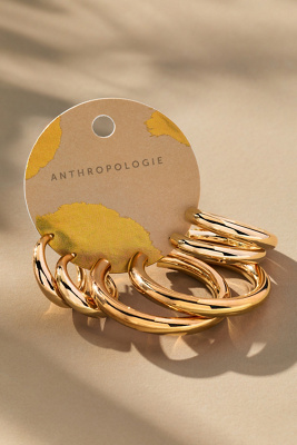 By Anthropologie Classic Hoop Earrings, Set Of 3 In Gold