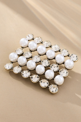 By Anthropologie Pearled Crystal Brooch In Sand