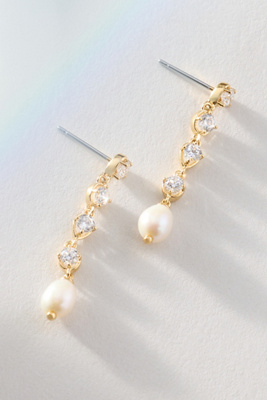 Nadri Maiden Pearl Crystal Linear Drop Earrings In Gold