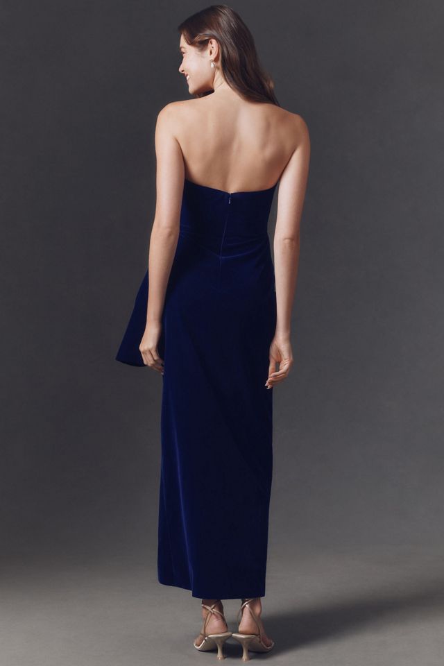 Mac Duggal Strapless Draped Velvet Side-Slit Maxi Dress #1