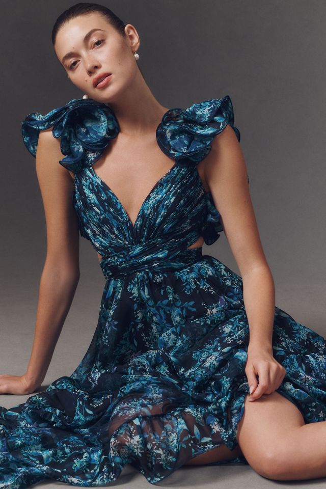 Mac Duggal Ruffle-Sleeve V-Neck Tiered Chiffon Maxi Dress #2