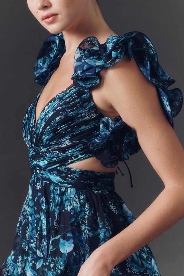 Mac Duggal Ruffle-Sleeve V-Neck Tiered Chiffon Maxi Dress #3